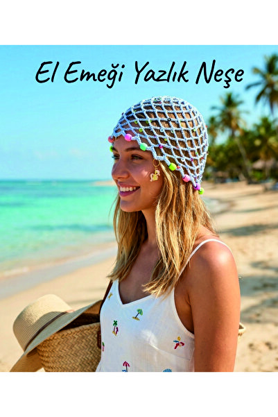 EL İŞİ قبعة محبوكة يدويًا، قبعة شبكية، قبعة للشاطئ، قبعة