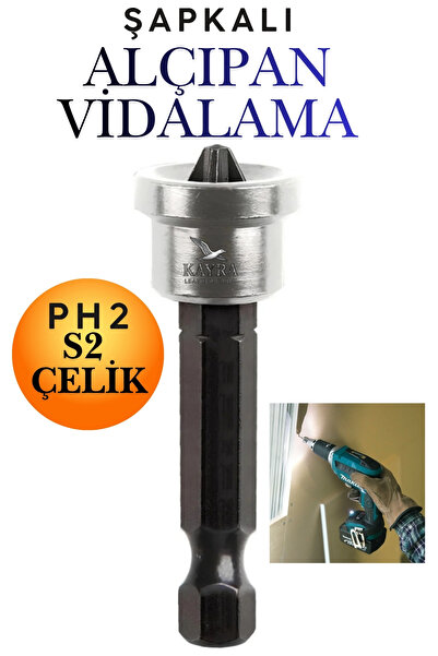 KAYRA LEATHER CRAFT Şapkalı Alçıpan Vidalama Bits Ucu 50 mm Yıldız PH2 S2 Çel...