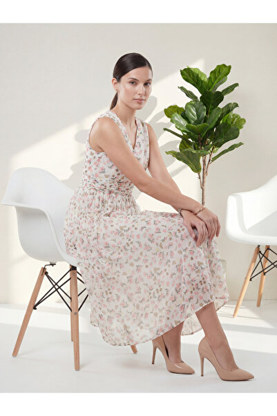 Mish By Styli Off White Floral Print A-Line Midi Dress