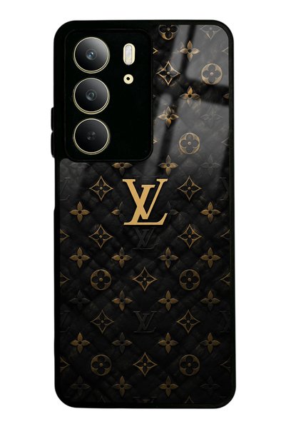 Spoyi غطاء هاتف ريلمي سي 75 أسود ذهبي بتصميم LV لامع