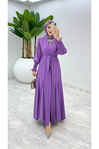 BETES Women's Hijab Purple Abaya Model Medina Silk Fabric Zümra Dress