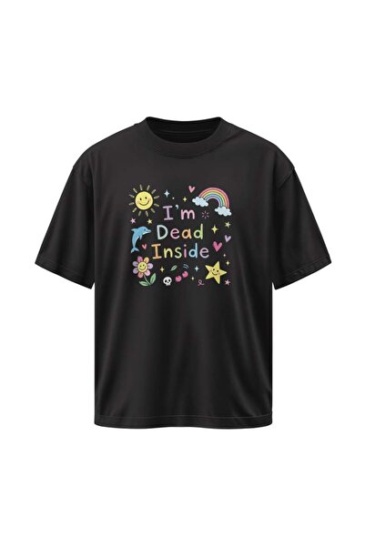 buzagi tasarım ürünleri Dead Inside Unisex Oversize Black T-Shirt