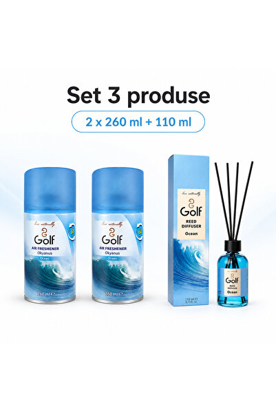 Golf Set 3 Produse pentru Camera, 2x Spray Ocean 260 ml, Reed Ocean 110 ml, S...