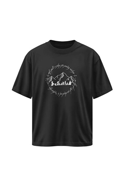 buzagi tasarım ürünleri Lord of the Rings Unisex Oversize Black T-Shirt