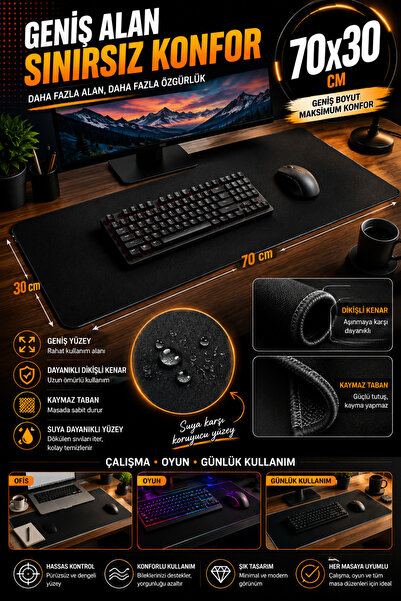 COZY SENSE 70x30 cm Su Geçirmez Oyuncu Mouse Altlığı Dev Boy Masa Matı Sümen