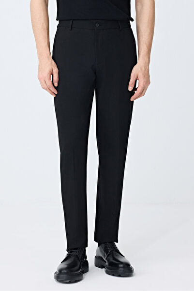 Tween Relaxed Fit (Pilesiz) Siyah Armürlü Kumaş Pantolon