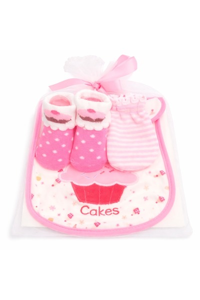 Warehouse Newborn Baby Gift Set Baby Bibs and Baby Hat in Luxury Tulle Bag