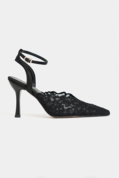 cevaplus Black Icon Black Lace Ankle-Strap Stiletto