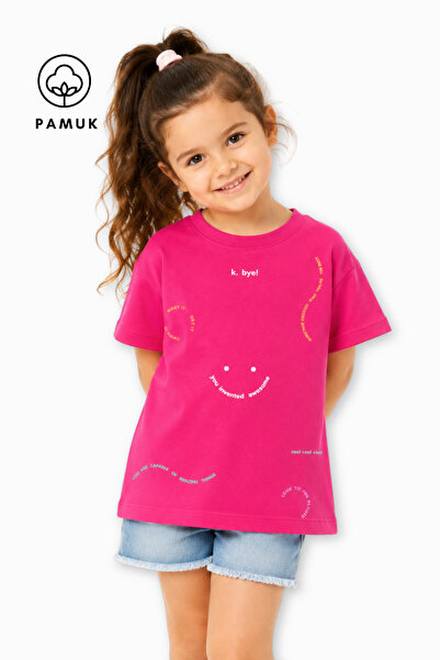 difa kids Καλοκαιρινό μπλουζάκι για κορίτσια με στάμπα σλόγκαν και κοντά μανίκια