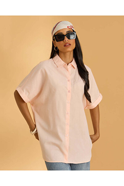 REDTAG Women Pink Oversized Shirt Blouse