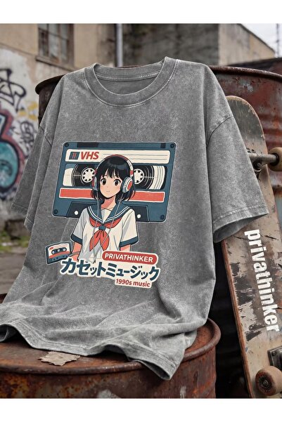 Toum Retro Anime Girl Vhs Unisex Washable Vintage Oversize T-Shirt
