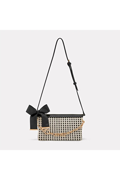 Black Ribbon Noa Women's Shoulder Bag - Handbag with Strap and Charm