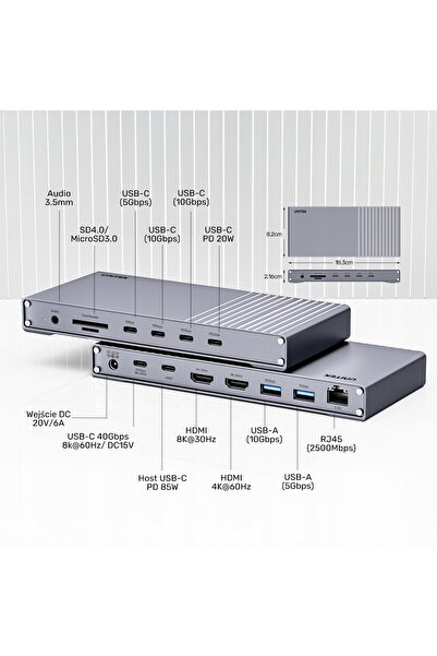 Unitek Stație de andocare triplă USB4 40Gb/s, alimentare de 120W