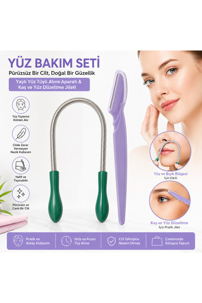 Vi Caro 2 Parça Epilasyon Yayı Kaş Bıyık Yüz Tüyü Alma Aparatı ve Kaş Düzeltm...