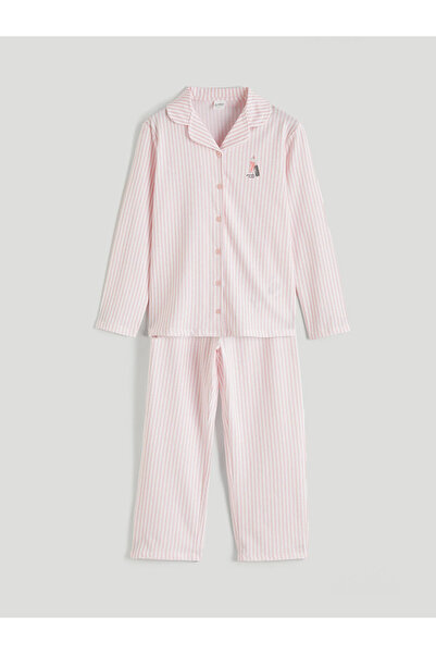 LC Waikiki Lcw Kids Pink Shirt Collar Girls' Pajama Set