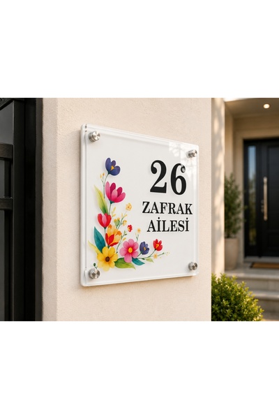zafrakreklam Kişiye Özel Çiçek Motifli Kapı Numarası ve Aile İsmi Tabelası 20...