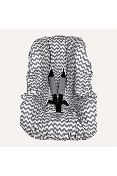 Thebabiest Alezli Pamuklu Gri Zikzak Çocuk Oto Koltuğu Kılıfı + Kemer Kılıfı