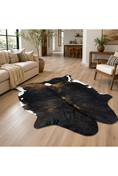 deco marié Hakiki Üç Renkli Brindle Dana Derisi Halı 202x230 cm – Koyu Kahver...