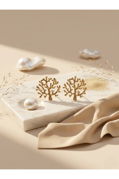 Nuveria Tree of Life Earrings Gold Color Women's Elegant Minimal Design Jewelry
