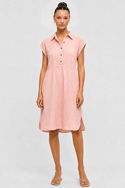 Egyptian Women's Cotton Polo Neck Short Dress Light Pink