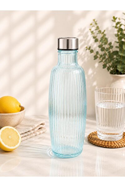 CİHO Cam Sürahi 1000 ml 1 Litre Metal Kapaklı Çizgili Sürahi Karaf