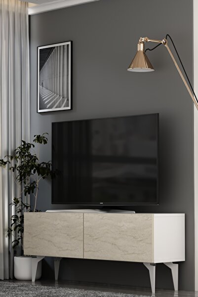 Dekortis Home Dekor 120DHDTS1BTG SADEM TV SEHPASI BEYAZ-TRAVERTEN-GÜMÜŞ