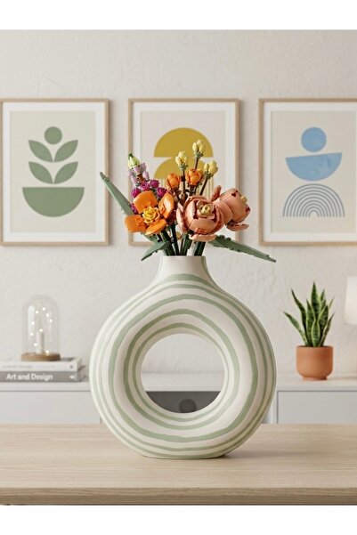 Handmade İskandinav Taş Tozu Halka Vazo Çizgili Modern Ev Dekorasyonu Obje⁠