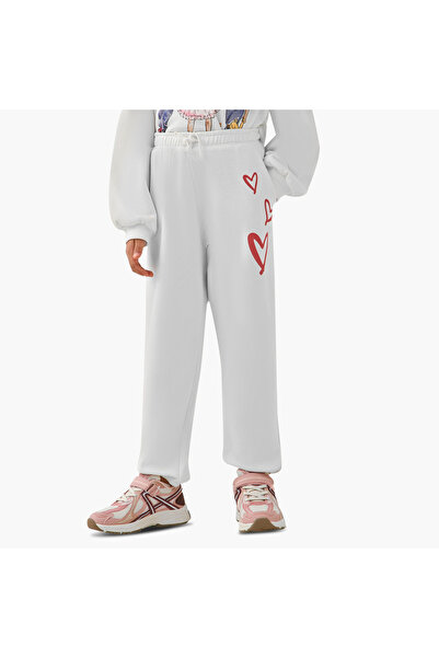 Juniors Elasticated Drawstring Waist Joggers with Heart Print