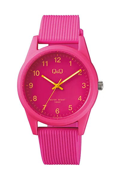 Q&Q Unisex Pembe Sarı Rakamlı 10 Atm Su Geçirmez Silikon Kordonlu Kol Saati