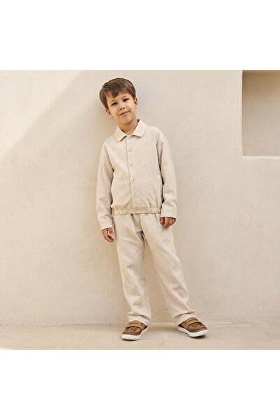 ELIGO Collared Long Sleeves Shirt and Trousers Set with Textured Design