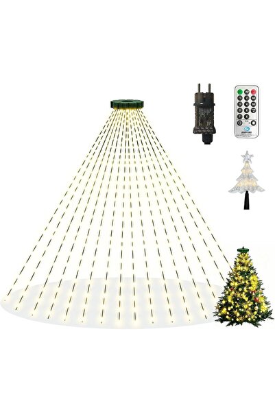 OEM Instalație Luminoasă LED Brad Stea și Inel 300 LED-uri 8 Moduri 2m Alb