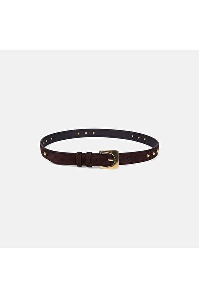 Desa Women's Bitter Brown Pyramid Staple Detailed Suede Belt