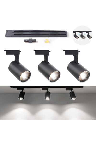 OEM Lampă de Tavan LED cu 3 Spoturi pe Șină, Modernă, Negru, 6000K