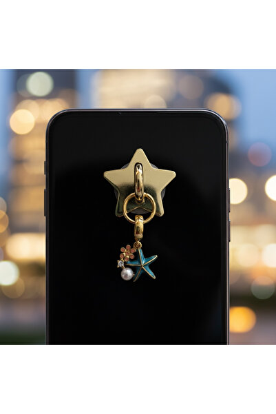 Gold deniz yıldızı incili telefon charm