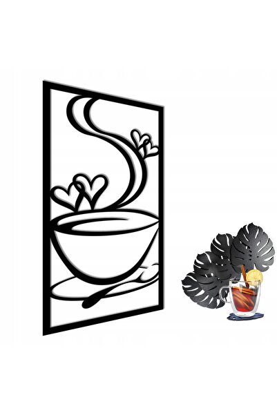 Naklejkomania Tablou 3D pentru perete: Ceasca de cafea cu fluturi, filigran, ...