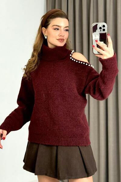 Raneel Kazançlı Alışveriş Women's Turtleneck Shoulder Detailed Knitwear Sweat...