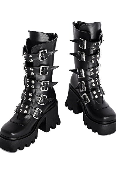 OEM Ghete Dama Gothic Punk Metal cu Platformă Confortabile Elegante Negre