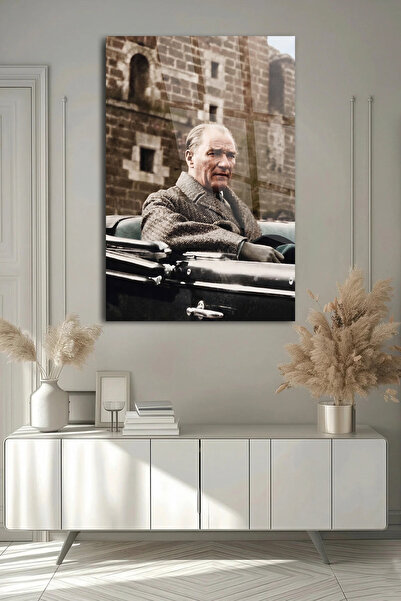 TAULART DESIGN PORTRET NOSTALGIC PE MAȘINA CLASICĂ ATATURK, TABLĂ DE STICLĂ I...