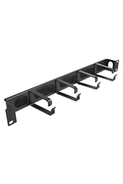 DELOCK cable management 67033, 19"/1U rack, 4x γάντζοι & βούρτσα, μαύρο