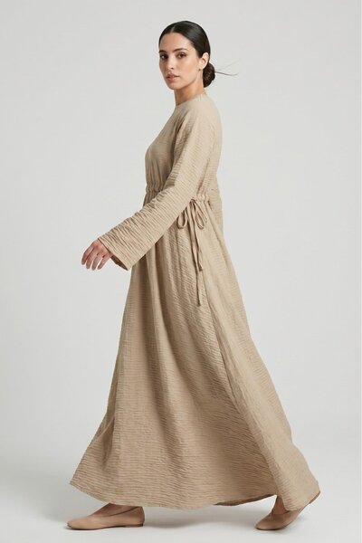 Norshen Crew Neck Tie-Dye Textured Flowy Dress - Lined