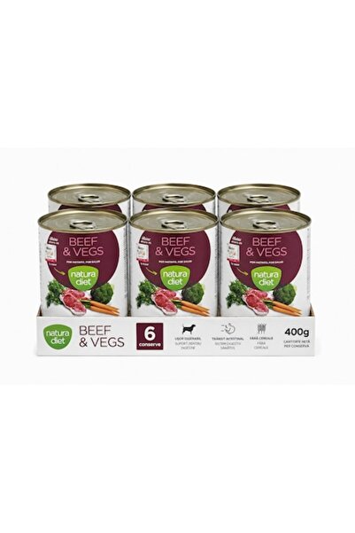 Natura Diet Set de 6 conserve hrană umedă pentru câini, Vită și Legume, 400g,...