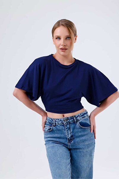 ONE WEAR Women's Waist-Fitted Wide Bat Sleeve Natural Viscose Blouse