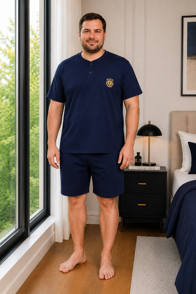 Vesperia Erkek %100 Pamuk Battal Boy Şortlu Pijama Takımı