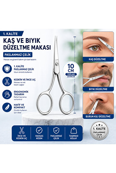 Vi Caro 1.Kalite 10 cm Kaş ve Bıyık Düzeltme Makası Paslanmaz Çelik İnce Uçlu...