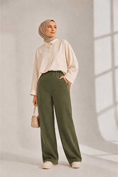 FREYA MODA Elastic Waist Comfortable Hijab Gabardine Trousers
