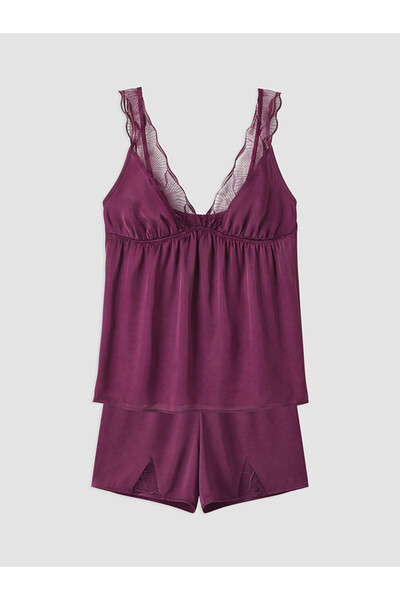 LC Waikiki Esvab • Modern & Distinctive V Dikim Women's Satin Shorts Pajama Set