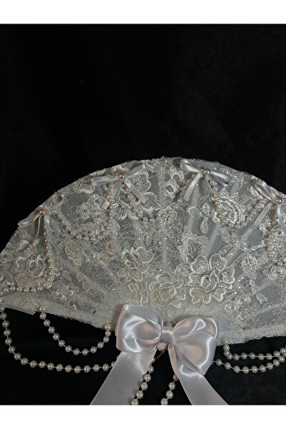 Bridal Luxe Vintage Lace and Pearl Bridal Fan White Fan Wedding Engagement Pr...