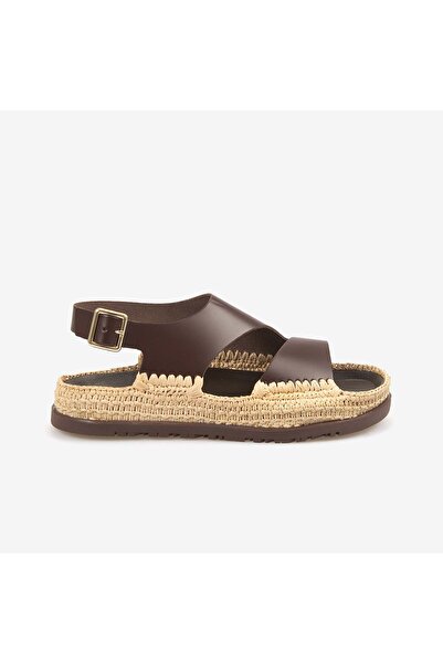 KEMAL TANCA Hawen Angels Women's Straw Weave 3cm Rubber Sole Leather Sandals ...