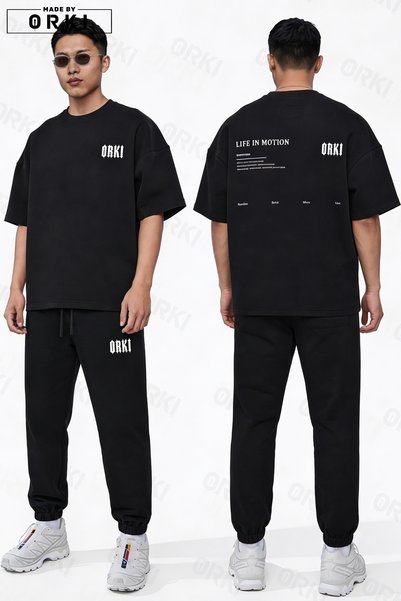 EFFRENATU Life on the Go Printed Large Size Unisex T-Shirt Tracksuit Set
