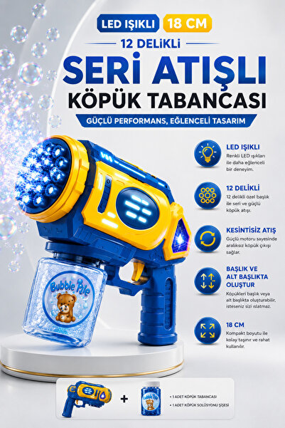 NeoThings Pilli LED Işıklı 12 Delikli Köpük Tabancası 18 CM Seri Atışlı Köpük...